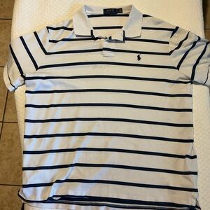 Ralph Lauren White Polo Shirt with Navy Stripes